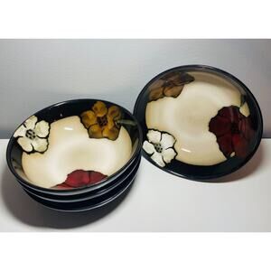 Retired Pfaltzgraff PAINTED POPPIES 7-1/2" Soup Cereal Bowls, Lot of 4